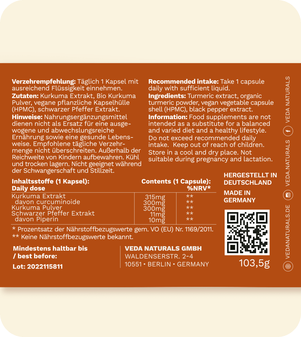 KURKUMA MIT PIPERIN - Veda Naturals